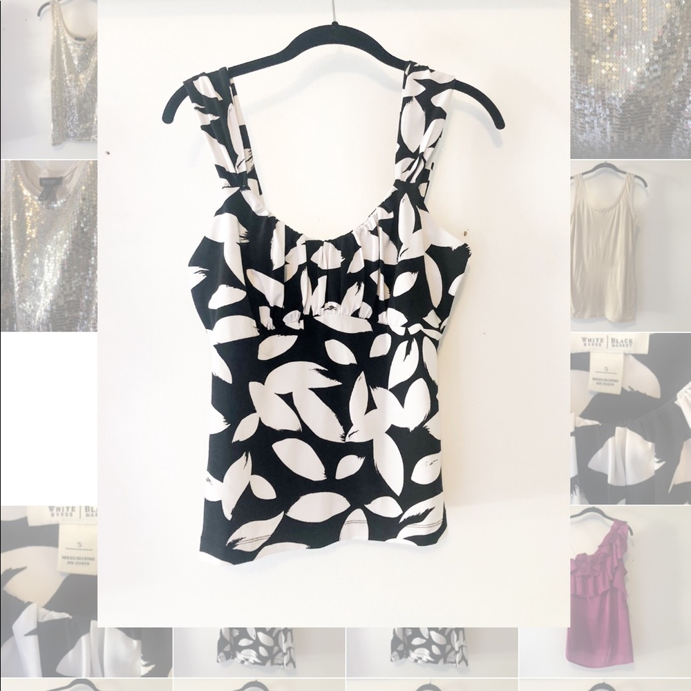 EUC WHBM Black, White Floral Sleeveless Top, Sz S